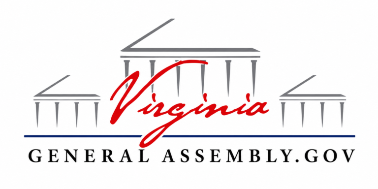 Enhanced Virginia General Assembly logo featuring a gray capitol-style building design, red script “Virginia,” blue divider line, and black text reading “GENERAL ASSEMBLY.GOV.”