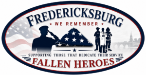 Professional Fredericksburg Fallen Heroes logo representing veteran assistance and first responder assistance in Virginia, honoring military members, veterans, law enforcement, firefighters, EMS, and fallen heroes.